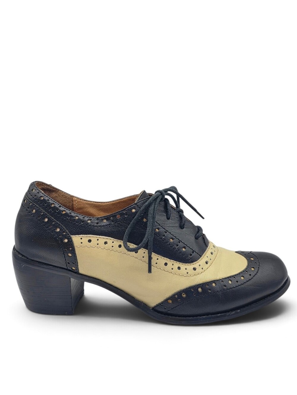 Miz Mooz Nash Black Cream Spectator Oxfords Wings 8.5 Dark Academia Gothic Witch